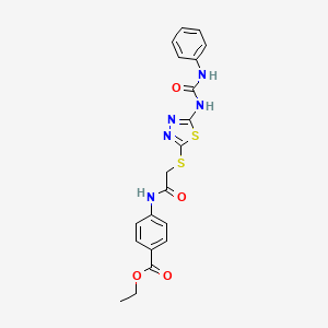 molecular formula C20H19N5O4S2 B2885002 Ethyl 4-(2-((5-(3-phenylureido)-1,3,4-thiadiazol-2-yl)thio)acetamido)benzoate CAS No. 898437-00-8