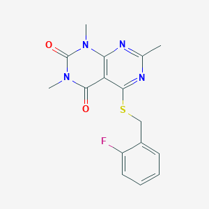 molecular formula C16H15FN4O2S B2885034 5-{[(2-fluorophenyl)methyl]sulfanyl}-1,3,7-trimethyl-1H,2H,3H,4H-[1,3]diazino[4,5-d]pyrimidine-2,4-dione CAS No. 852168-80-0