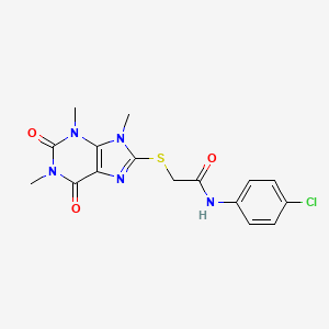 molecular formula C16H16ClN5O3S B2885135 N-(4-chlorophenyl)-2-[(1,3,9-trimethyl-2,6-dioxo-2,3,6,9-tetrahydro-1H-purin-8-yl)sulfanyl]acetamide CAS No. 897454-02-3