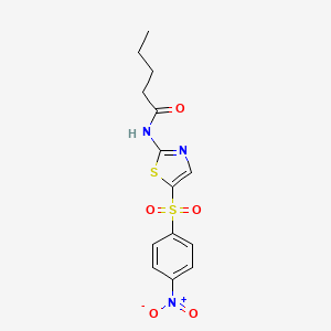molecular formula C14H15N3O5S2 B2885152 N-(5-((4-nitrophenyl)sulfonyl)thiazol-2-yl)pentanamide CAS No. 361471-31-0