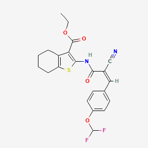 molecular formula C22H20F2N2O4S B2885202 Ethyl 2-[[(Z)-2-cyano-3-[4-(difluoromethoxy)phenyl]prop-2-enoyl]amino]-4,5,6,7-tetrahydro-1-benzothiophene-3-carboxylate CAS No. 736150-29-1