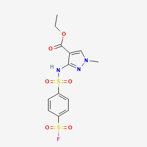 molecular formula C13H14FN3O6S2 B2885255 Ethyl 3-[(4-fluorosulfonylphenyl)sulfonylamino]-1-methylpyrazole-4-carboxylate CAS No. 1607271-35-1