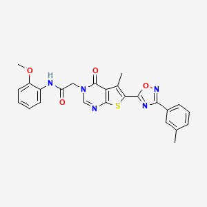 molecular formula C25H21N5O4S B2885287 N-(2-methoxyphenyl)-2-{5-methyl-6-[3-(3-methylphenyl)-1,2,4-oxadiazol-5-yl]-4-oxo-3H,4H-thieno[2,3-d]pyrimidin-3-yl}acetamide CAS No. 1243012-09-0
