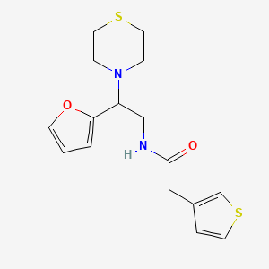 molecular formula C16H20N2O2S2 B2885316 N-(2-(furan-2-yl)-2-thiomorpholinoethyl)-2-(thiophen-3-yl)acetamide CAS No. 2034573-75-4