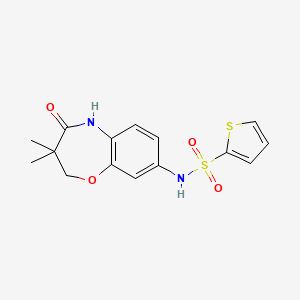 molecular formula C15H16N2O4S2 B2885421 N-(3,3-dimethyl-4-oxo-2,3,4,5-tetrahydro-1,5-benzoxazepin-8-yl)thiophene-2-sulfonamide CAS No. 922050-88-2
