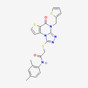 molecular formula C22H19N5O2S3 B2885448 N-(2,4-dimethylphenyl)-2-((5-oxo-4-(thiophen-2-ylmethyl)-4,5-dihydrothieno[2,3-e][1,2,4]triazolo[4,3-a]pyrimidin-1-yl)thio)acetamide CAS No. 1296317-00-4