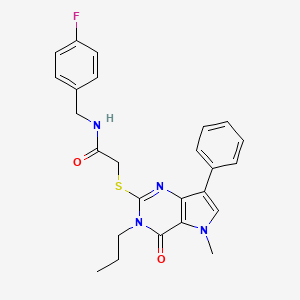molecular formula C25H25FN4O2S B2885479 N-[(4-fluorophenyl)methyl]-2-({5-methyl-4-oxo-7-phenyl-3-propyl-3H,4H,5H-pyrrolo[3,2-d]pyrimidin-2-yl}sulfanyl)acetamide CAS No. 1115458-12-2