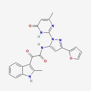 N-(3-(Furan-2-yl)-1-(4-methyl-6-oxo-1,6-dihydropyrimidin-2-yl)-1H-pyrazol-5-yl)-2-(2-methyl-1H-indol-3-yl)-2-oxoacetamide