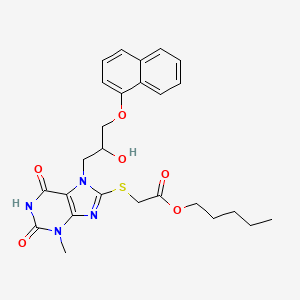 molecular formula C26H30N4O6S B2885511 pentyl 2-((7-(2-hydroxy-3-(naphthalen-1-yloxy)propyl)-3-methyl-2,6-dioxo-2,3,6,7-tetrahydro-1H-purin-8-yl)thio)acetate CAS No. 303970-56-1