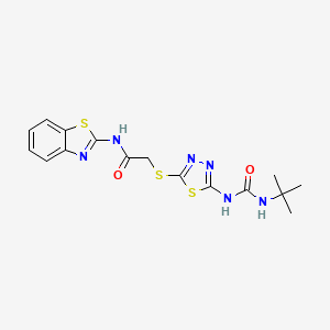 molecular formula C16H18N6O2S3 B2885529 N-(benzo[d]thiazol-2-yl)-2-((5-(3-(tert-butyl)ureido)-1,3,4-thiadiazol-2-yl)thio)acetamide CAS No. 886941-07-7