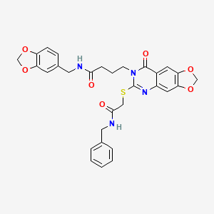 molecular formula C30H28N4O7S B2885565 N-[(2H-1,3-benzodioxol-5-yl)methyl]-4-(6-{[(benzylcarbamoyl)methyl]sulfanyl}-8-oxo-2H,7H,8H-[1,3]dioxolo[4,5-g]quinazolin-7-yl)butanamide CAS No. 896681-78-0