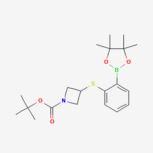 molecular formula C20H30BNO4S B2885716 2-(N-BOC-Azetidin-3-yl)sulfanylphenylboronic acid, pinacol ester CAS No. 2377610-91-6