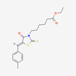 molecular formula C19H23NO3S2 B2885851 ethyl 6-[(5Z)-5-[(4-methylphenyl)methylidene]-4-oxo-2-sulfanylidene-1,3-thiazolidin-3-yl]hexanoate CAS No. 613225-52-8