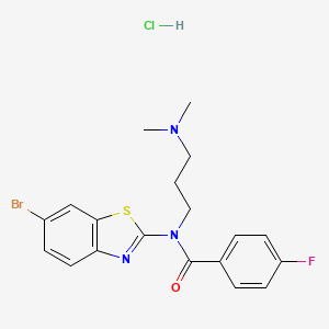 molecular formula C19H20BrClFN3OS B2885863 N-(6-bromobenzo[d]thiazol-2-yl)-N-(3-(dimethylamino)propyl)-4-fluorobenzamide hydrochloride CAS No. 1216861-20-9