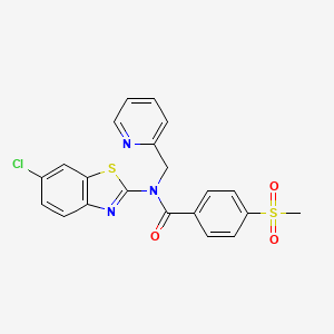 molecular formula C21H16ClN3O3S2 B2885896 N-(6-chloro-1,3-benzothiazol-2-yl)-4-methanesulfonyl-N-[(pyridin-2-yl)methyl]benzamide CAS No. 886937-54-8