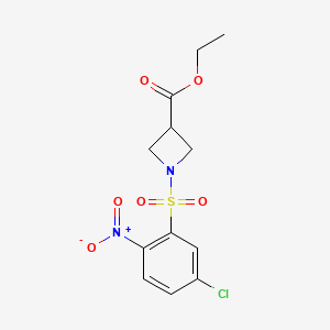 molecular formula C12H13ClN2O6S B2885912 Ethyl 1-[(5-chloro-2-nitrophenyl)sulfonyl]-3-azetanecarboxylate CAS No. 866152-80-9