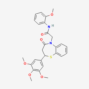 molecular formula C27H28N2O6S B2885916 N-(2-methoxyphenyl)-2-(4-oxo-2-(3,4,5-trimethoxyphenyl)-3,4-dihydrobenzo[b][1,4]thiazepin-5(2H)-yl)acetamide CAS No. 847487-87-0