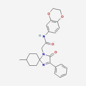 molecular formula C25H27N3O4 B2885965 N-(2,3-Dihydro-1,4-benzodioxin-6-YL)-2-{8-methyl-2-oxo-3-phenyl-1,4-diazaspiro[4.5]dec-3-EN-1-YL}acetamide CAS No. 866866-51-5