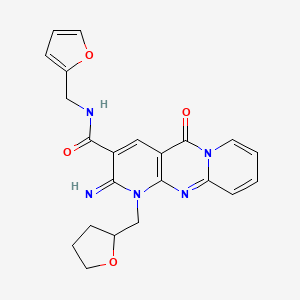molecular formula C22H21N5O4 B2885988 N-(furan-2-ylmethyl)-6-imino-2-oxo-7-(oxolan-2-ylmethyl)-1,7,9-triazatricyclo[8.4.0.03,8]tetradeca-3(8),4,9,11,13-pentaene-5-carboxamide CAS No. 510761-05-4