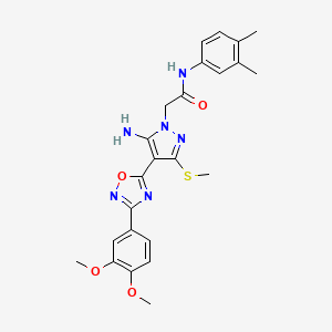 B2885996 2-(5-amino-4-(3-(3,4-dimethoxyphenyl)-1,2,4-oxadiazol-5-yl)-3-(methylthio)-1H-pyrazol-1-yl)-N-(3,4-dimethylphenyl)acetamide CAS No. 1019098-88-4