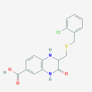 molecular formula C17H15ClN2O3S B2886022 2-({[(2-chlorophenyl)methyl]sulfanyl}methyl)-3-oxo-1,2,3,4-tetrahydroquinoxaline-6-carboxylic acid CAS No. 847362-46-3