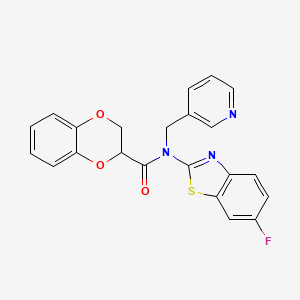 molecular formula C22H16FN3O3S B2886027 N-(6-fluoro-1,3-benzothiazol-2-yl)-N-[(pyridin-3-yl)methyl]-2,3-dihydro-1,4-benzodioxine-2-carboxamide CAS No. 895020-65-2