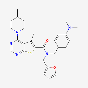 molecular formula C28H33N5O2S B2886043 N-(4-(dimethylamino)benzyl)-N-(furan-2-ylmethyl)-5-methyl-4-(4-methylpiperidin-1-yl)thieno[2,3-d]pyrimidine-6-carboxamide CAS No. 452063-57-9