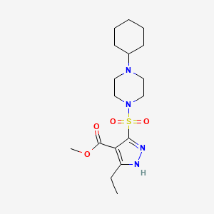 molecular formula C17H28N4O4S B2886071 methyl 5-((4-cyclohexylpiperazin-1-yl)sulfonyl)-3-ethyl-1H-pyrazole-4-carboxylate CAS No. 1322748-17-3