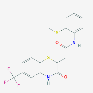 molecular formula C18H15F3N2O2S2 B2886194 N-[2-(methylsulfanyl)phenyl]-2-[3-oxo-6-(trifluoromethyl)-3,4-dihydro-2H-1,4-benzothiazin-2-yl]acetamide CAS No. 307543-69-7
