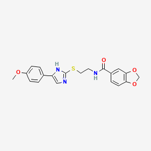 molecular formula C20H19N3O4S B2886209 N-(2-((5-(4-methoxyphenyl)-1H-imidazol-2-yl)thio)ethyl)benzo[d][1,3]dioxole-5-carboxamide CAS No. 897455-60-6
