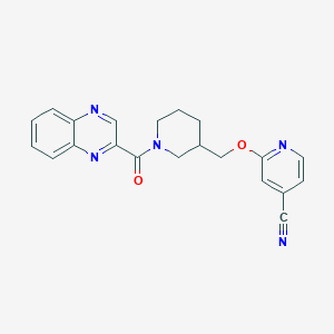 molecular formula C21H19N5O2 B2886273 2-[[1-(Quinoxaline-2-carbonyl)piperidin-3-yl]methoxy]pyridine-4-carbonitrile CAS No. 2379977-28-1