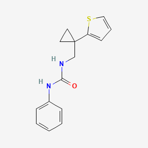 molecular formula C15H16N2OS B2886362 1-Phenyl-3-{[1-(thiophen-2-YL)cyclopropyl]methyl}urea CAS No. 1203263-00-6
