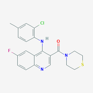 molecular formula C21H19ClFN3OS B2886395 N-(2-CHLORO-4-METHYLPHENYL)-6-FLUORO-3-(THIOMORPHOLINE-4-CARBONYL)QUINOLIN-4-AMINE CAS No. 1357729-03-3