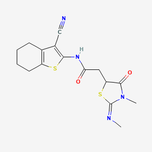 molecular formula C16H18N4O2S2 B2886407 N-(3-cyano-4,5,6,7-tetrahydro-1-benzothiophen-2-yl)-2-[(2E)-3-methyl-2-(methylimino)-4-oxo-1,3-thiazolidin-5-yl]acetamide CAS No. 1164483-76-4