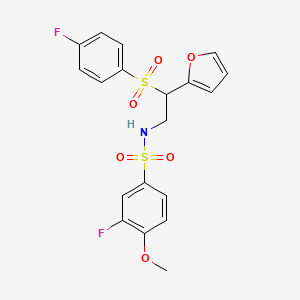 molecular formula C19H17F2NO6S2 B2886537 3-fluoro-N-[2-(4-fluorobenzenesulfonyl)-2-(furan-2-yl)ethyl]-4-methoxybenzene-1-sulfonamide CAS No. 896328-61-3