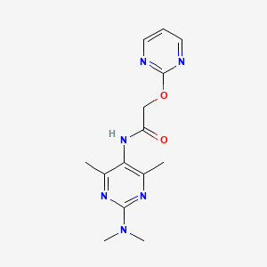 molecular formula C14H18N6O2 B2886561 N-(2-(dimethylamino)-4,6-dimethylpyrimidin-5-yl)-2-(pyrimidin-2-yloxy)acetamide CAS No. 1797290-95-9
