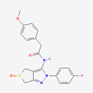 molecular formula C20H18FN3O3S B2886601 N-[2-(4-fluorophenyl)-5-oxo-2H,4H,6H-5lambda4-thieno[3,4-c]pyrazol-3-yl]-2-(4-methoxyphenyl)acetamide CAS No. 1008475-29-3