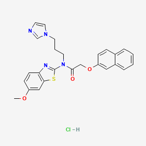 molecular formula C26H25ClN4O3S B2886617 N-(3-(1H-imidazol-1-yl)propyl)-N-(6-methoxybenzo[d]thiazol-2-yl)-2-(naphthalen-2-yloxy)acetamide hydrochloride CAS No. 1396765-51-7