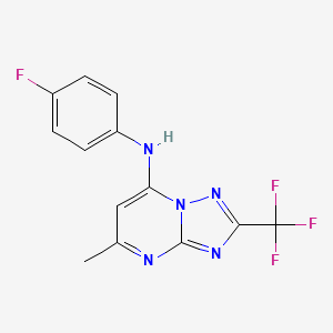 molecular formula C13H9F4N5 B2886643 N-(4-fluorophenyl)-5-methyl-2-(trifluoromethyl)-[1,2,4]triazolo[1,5-a]pyrimidin-7-amine CAS No. 900296-94-8