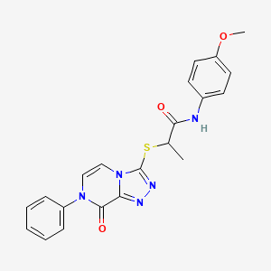 molecular formula C21H19N5O3S B2886655 N-(4-methoxyphenyl)-2-({8-oxo-7-phenyl-7H,8H-[1,2,4]triazolo[4,3-a]pyrazin-3-yl}sulfanyl)propanamide CAS No. 1243091-92-0
