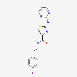 molecular formula C16H14FN5OS B2886736 N-(4-fluorophenethyl)-2-(pyrimidin-2-ylamino)thiazole-4-carboxamide CAS No. 1251542-71-8