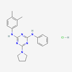 molecular formula C21H25ClN6 B2886763 N2-(3,4-dimethylphenyl)-N4-phenyl-6-(pyrrolidin-1-yl)-1,3,5-triazine-2,4-diamine hydrochloride CAS No. 1179445-22-7
