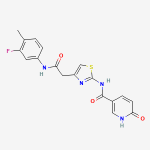 molecular formula C18H15FN4O3S B2886780 N-(4-(2-((3-fluoro-4-methylphenyl)amino)-2-oxoethyl)thiazol-2-yl)-6-oxo-1,6-dihydropyridine-3-carboxamide CAS No. 946259-15-0