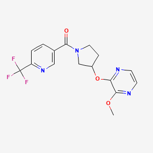 molecular formula C16H15F3N4O3 B2886789 (3-((3-Methoxypyrazin-2-yl)oxy)pyrrolidin-1-yl)(6-(trifluoromethyl)pyridin-3-yl)methanone CAS No. 2034562-15-5