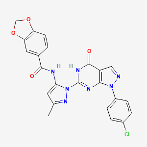 molecular formula C23H16ClN7O4 B2886796 N-(1-(1-(4-chlorophenyl)-4-oxo-4,5-dihydro-1H-pyrazolo[3,4-d]pyrimidin-6-yl)-3-methyl-1H-pyrazol-5-yl)benzo[d][1,3]dioxole-5-carboxamide CAS No. 1170500-05-6