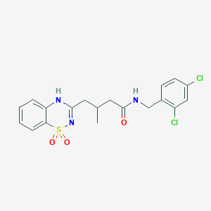 molecular formula C19H19Cl2N3O3S B2886856 N-(2,4-dichlorobenzyl)-4-(1,1-dioxido-2H-benzo[e][1,2,4]thiadiazin-3-yl)-3-methylbutanamide CAS No. 959534-54-4