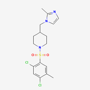 molecular formula C17H21Cl2N3O2S B2886858 1-((2,4-dichloro-5-methylphenyl)sulfonyl)-4-((2-methyl-1H-imidazol-1-yl)methyl)piperidine CAS No. 1396884-19-7