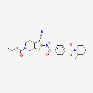 molecular formula C24H28N4O5S2 B2886927 ethyl 3-cyano-2-(4-((2-methylpiperidin-1-yl)sulfonyl)benzamido)-4,5-dihydrothieno[2,3-c]pyridine-6(7H)-carboxylate CAS No. 681437-43-4
