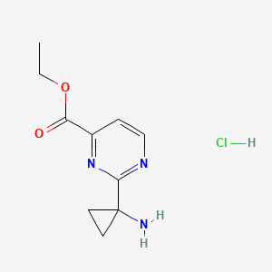 molecular formula C10H14ClN3O2 B2887035 ethyl2-(1-aminocyclopropyl)pyrimidine-4-carboxylatehydrochloride CAS No. 2378502-67-9