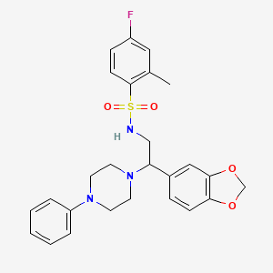 molecular formula C26H28FN3O4S B2887046 N-(2-(benzo[d][1,3]dioxol-5-yl)-2-(4-phenylpiperazin-1-yl)ethyl)-4-fluoro-2-methylbenzenesulfonamide CAS No. 896263-21-1